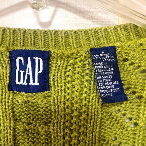 Vintage Gap Green Heavy Cable Knit Cotton Blend Deep V Neck Sweater Sz L - Picture 3 of 5